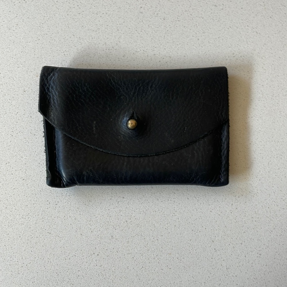 Handmade genuine black leather card wallet